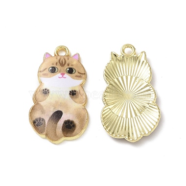 Light Gold Sandy Brown Cat Alloy+Enamel Pendants