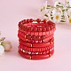 8Pcs 8 Style Natural Red Agate & Glass & Polymer Clay Heishi Surfer Stretch Bracelets Set(BJEW-SW00083)-4
