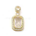 Brass Micro Pave Clear Cubic Zirconia Pendants, with Faceted Glass, Rectangle, Real 18K Gold Plated, Clear, 27mm, Hole: 4.5x2.5mm(KK-I695-007B)