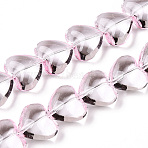 Transparency Glass Beads Strands, Heart, Pearl Pink, 12.5x14.5x8mm, Hole: 0.8mm, about 50pcs/strand, 24.61''(62.5cm)(X1-GLAA-T023-13F)