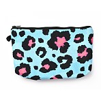 Polyester Tarp Zip Cosmetic Pouches, Rectangle Leopard Print Pattern, Cyan, 14x21.6x2.1cm(ABAG-G010-02D)
