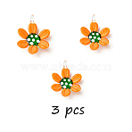 3Pcs Handmade Lampwork Pendants, Flower, Dark Orange, 41~42x27~28.5x11~12mm, Hole: 4~5.5mm(LAMP-YW0001-92)