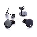 304 Stainless Steel Stud Earring Findings Ion Plating(IP), with Loop and Flat Plate, Ear Nuts/Earring Backs, Flat Round, Electrophoresis Black, 10x1mm, Hole: 1.5mm, Pin: 0.8mm(X-STAS-K184-01-01B)