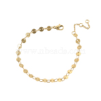 304 Stainless Steel Flat Sequin Chains Bracelets, Ion Plating(IP), Real 14K Gold Plated, 5.91 inch(15cm)(BJEW-A26-03-24-3)