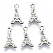 201 Stainless Steel Charms, Laser Cut, Eiffel Tower, Stainless Steel Color, 12x7x0.7mm, Hole: 1.4mm(STAS-R116-068)
