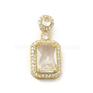 Brass Micro Pave Clear Cubic Zirconia Pendants, with Faceted Glass, Rectangle, Real 18K Gold Plated, Clear, 27mm, Hole: 4.5x2.5mm(KK-I695-007B)