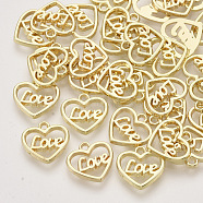 Alloy Charms, Heart with Word LOVE, Light Gold, 11.5x12x1mm, Hole: 1.4mm(PALLOY-S121-163)