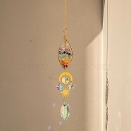 Natural Gemstone Chip Pendant Decorations, Suncatchers, with Glass, Leaf, 390mm(DJEW-PW0012-005B)