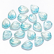 Transparent Spray Painted Glass Pendants, with Glitter Powder, Petal, Turquoise, 19x15x3.5mm, Hole: 1mm(GLAA-T016-27E)