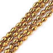 Electroplate Glass Beads Strands, Faceted Oval, Golden Plated, beads: about 4mm wide, 6mm long, hole: 1mm, 72pcs/strand, 17 inch(X-GC4X6MMY-G)