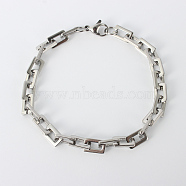 Rectangle 201 Stainless Steel Chain Bracelets, with Lobster Claw Clasps, Stainless Steel Color, 8-1/2 inch(215mm)(BJEW-N240-06P)