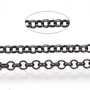 Soldered Brass Coated Iron Rolo Chains, Belcher Chain, with Spool, Gunmetal, 2x0.5mm, about 328.08 Feet(100m)/roll(CH-S125-08A-B)