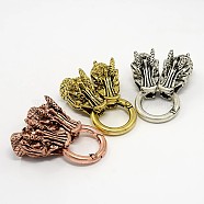 Dragon Head Alloy Spring Gate Rings, O Rings with Two Cord End Caps, Mixed Color, Mixed Color, 67x25x21mm, Hole: 8.5~9.5mm, Ring: 17mm Inner Diameter(PALLOY-L126-01)