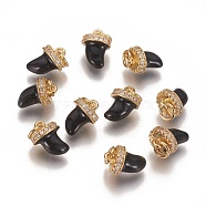 Cubic Zirconia Charms, with Enamel and Brass Findings, Long-Lasting Plated, Sword, Golden, Black, 10.5x7~7.5x5.5~6mm, Hole: 3mm(KK-K238-15G-D)