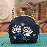 DIY Kiss Lock Coin Purse Embroidery Kit, Including Embroidered Fabric, Embroidery Needles & Thread, Metal Purse Handle, Dandelion Pattern, Prussian Blue, 210x165x40mm(PW22062826027)