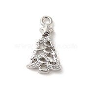 Brass Micro Pave Cubic Zirconia Charms, Christmas Tree, Platinum, 12.5x7x2mm, Hole: 1.2mm(KK-P278-07P)