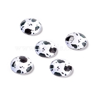 Glass Cabochons, Flat Round with Cow Pattern, White, 10x4mm(X-GLAA-E022-01)
