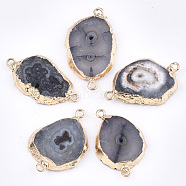 Electroplate Natural Druzy Agate Links connectors, with Iron Findings, Dyed, Golden, Slate Gray, 30~45x15~35x3~7.5mm, Hole: 2mm(G-T112-07A)