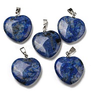 Natural Sodalite Pendants, Heart, with Brass Findings, Platinum, 22~23x20~20.5x6~7.5mm, Hole: 5x8mm(G-G956-B72-FF)