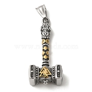 Viking 304 Stainless Steel Pendants, Thor's Hammer with Valknut Charm, Antique Silver & Golden, 48.5x21.5x10.5mm, Hole: 8x3.5mm(STAS-Z059-01AS)