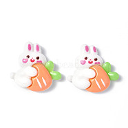 Opaque Resin Cabochons, Animal with Carrot, Rabbit Pattern, 29.5x30.5x8.5mm(CRES-P023-06I)