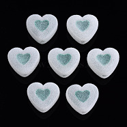 Flocky Acrylic Beads, Bead in Bead, Heart, Teal, 16x18x11mm, Hole: 2mm(X-MACR-S275-28B)