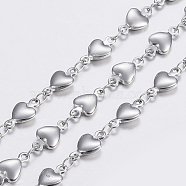3.28 Feet 304 Stainless Steel Chains, Heart Link Chains, Soldered, Stainless Steel Color, 10x5x2mm(X-STAS-P197-038P)