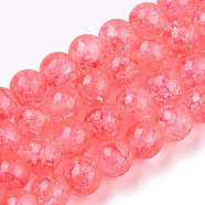 Baking Painted Crackle Glass Bead Strands, Round, Light Coral, 8mm, Hole: 1.3~1.6mm, about 100pcs/strand, 31.4 inch(DGLA-Q023-8mm-YS65-A)