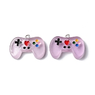 Luminous Transparent Resin Pendants, Game Controller Charms, with Platinum Plated Zinc Alloy Loops, Lilac, 20x27.5x5.5mm, Hole: 1.8mm(RESI-O013-01E)