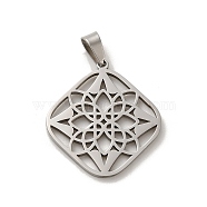 304 Stainless Steel Pendants, Laser Cut, Hollow Flower Charm, Stainless Steel Color, 24x21.5x1mm, Hole: 6x3mm(STAS-O005-23P)