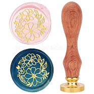 Brass Wax Seal Stamps with Rosewood Handle, for DIY Scrapbooking, Flower Pattern, 25mm(AJEW-WH0412-0043)