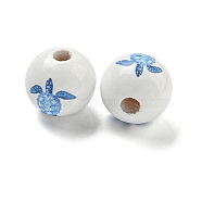 Natural Wood European Beads, Ocean Theme Printed lotus Beads, Large Hole Beads, White, Turtle, 16x15mm, Hole: 4mm(WOOD-S059-01K)