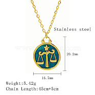 Stainless Steel Enamel Constellation Pendant Necklaces, Real 18K Gold Plated, Libra, 17.72 inch(45cm), Pendant: 20.2x16.7mm(DJ0261-3)