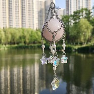 Glass Pendant Decoration, Suncatchers, with Titanium Steel Findings, Natural Rose Quartz Ball, 200~210mm(DJEW-PW0019-09-P04)