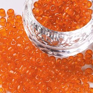 Glass Seed Beads, Transparent, Round, Orange, 6/0, 4mm, Hole: 1.5mm, about 4500 beads/pound(SEED-A004-4mm-9)