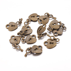 Tibetan Style Alloy Pendants, Lead Free and Cadmium Free, Heart and Key, 15x12.5x2mm, Hole: 3.5mm(X-TIBEP-LF11221Y-AB-LF)