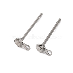 Anti-Tarnish 304 Stainless Steel Stud Earring Findings, Flat Round Earring Settings with Loop, Stainless Steel Color, 5x3x11.5mm, Hole: 1mm, Pin: 0.7mm(STAS-S151-01P-D)