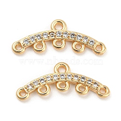 Brass Micro Cubic Zirconia Chandelier Components Links, Curve Connector, Real 18K Gold Plated, 7.5x18.5x2mm, Hole: 1.2mm & 1mm.(KK-Q789-46G)