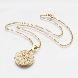 304 Stainless Steel Pendant Necklaces, with Lobster Claw Clasps, Golden, Twelve Constellation/Zodiac Sign, Virgo, 17.91 inch(45.5cm), 2mm(STAS-I075-06G)