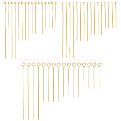 DIY Jewelry Making Findings Kits, Including 64Pcs 4 Styles  Brass Eye Pins & 64Pcs 4 Styles  Brass Ball Head Pins & 64Pcs 4 Styles Brass Flat Head Pins, Cadmium Free & Lead Free, Real 18K Gold Plated, 16pcs/style(KK-FH0005-46G)