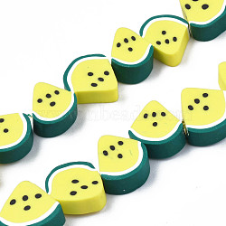 Handmade Polymer Clay Bead Strands, Watermelon Slice, Yellow, 9~11.5x8.5~12x4~4.5mm, Hole: 1.5mm, about 38~40pcs/strand, 11.42 inch~13.78 inch(36~39cm)(CLAY-R069-01J-01)