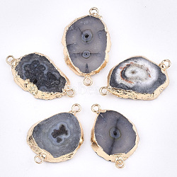 Electroplate Natural Druzy Agate Links connectors, with Iron Findings, Dyed, Golden, Slate Gray, 30~45x15~35x3~7.5mm, Hole: 2mm(G-T112-07A)