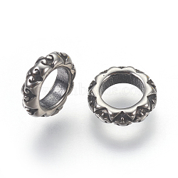 304 Stainless Steel Beads, Large Hole Beads, Ring, Antique Silver, 8.5x2.5mm, Hole: 5mm(STAS-E446-11AS)