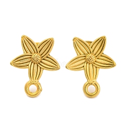 Ion Plating(IP) 304 Stainless Steel Studs Earring Findings, Flower, Real 18K Gold Plated, 19x16mm, Hole: 2.5mm, Pin: 11x0.5mm(EJEW-H013-19G)