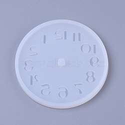 Silicone Molds, Resin Casting Molds, For UV Resin, Epoxy Resin Jewelry Making, Flat Round with Clock, White, 104.5x8mm(DIY-E015-07B)