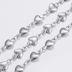 304 Stainless Steel Chains, Heart Link Chains, Soldered, Stainless Steel Color, 10x5x2mm(X-STAS-P197-038P)