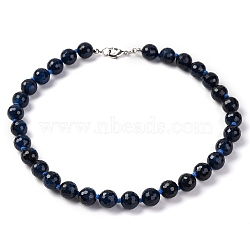 Star Cut Round Natural Jade(Dyed & Heated) Beaded Necklaces for Women, Marine Blue, 17.99 inch(45.7cm)(G-B122-03A)