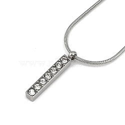 304 Stainless Steel Crystal Rhinestone Rectangle Pendant Round Snake Chain Necklaces for Women, Stainless Steel Color, 17.72 inch(45cm)(NJEW-Z044-06P)