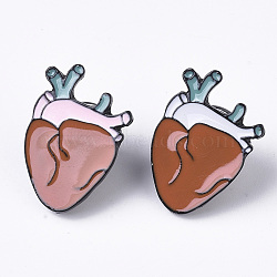 Creative Zinc Alloy Brooches, Enamel Lapel Pin, with Iron Butterfly Clutches or Rubber Clutches, Electrophoresis Black Color, Anatomical Heart Shape, Random Single Color or Random Mixed Color, 23x16mm, Pin: 1mm(JEWB-Q031-091)