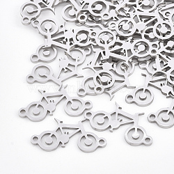 Tarnish Resistant 201 Stainless Steel Links connectors, Laser Cut Links, Bicycle, Stainless Steel Color, 20x10x1mm, Hole: 1.4mm(STAS-T044-23P)